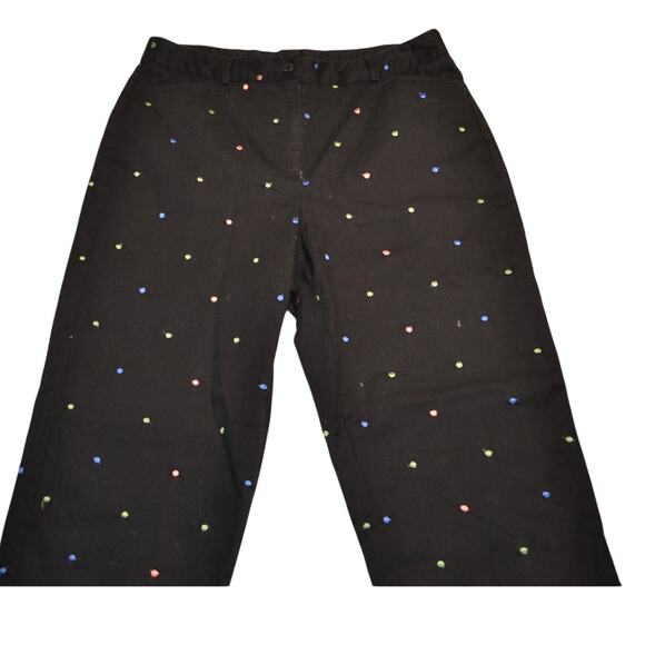Harve Benard Women's Crop Black Pants with Embroidered Polka Dots Size 10 Fun - Picture 2 of 7